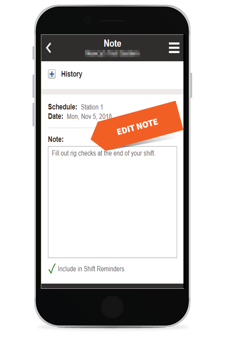 Edit a Schedule Note on a mobile device