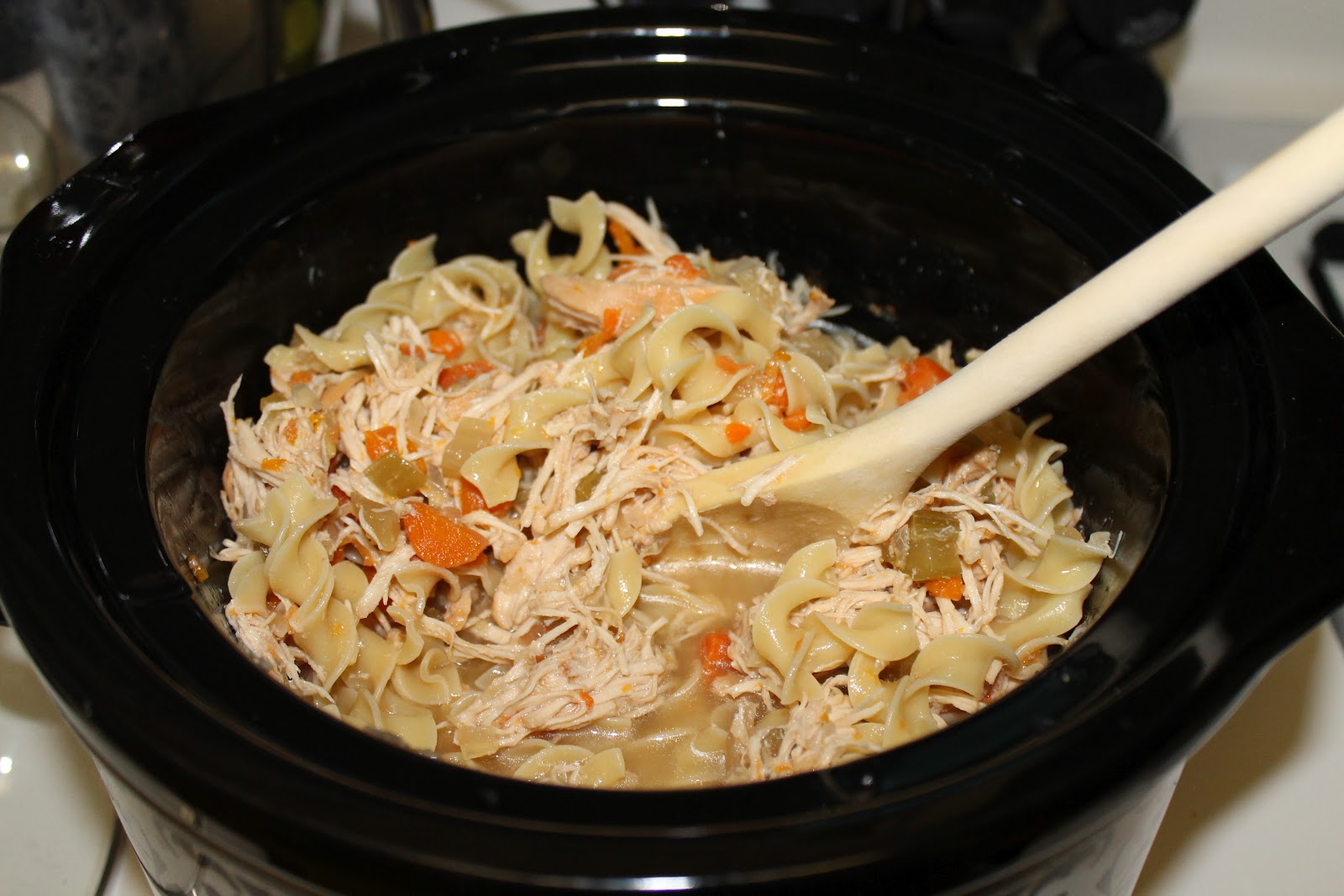 The New Hust Homemade Crockpot Chicken Noodle Soup from scratch