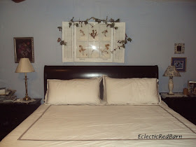 vintage window decor, sleigh bed, old and new decor