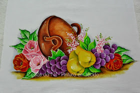  pintura em tecido tacho com frutas e rosas