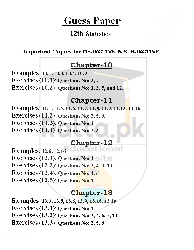 2nd Year (12th class) Statistics Guess Paper Solved 2020