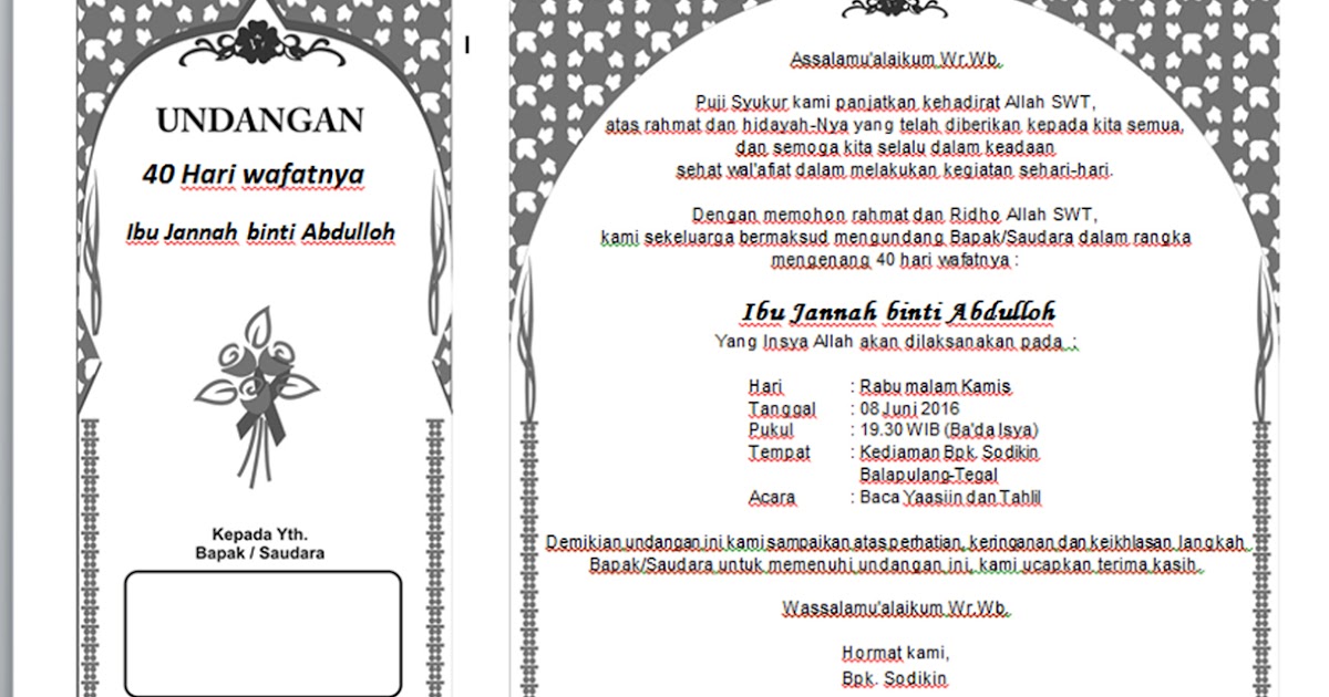 Desain undangan tahlil 40 hari Nurjanah