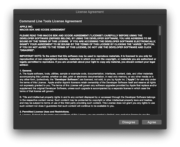 Xcode command line tools license agreement