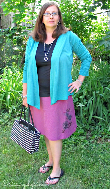 Aventura Meryl Skirt Styled with a Sleeveless T Shirt and Kyle Wrap
