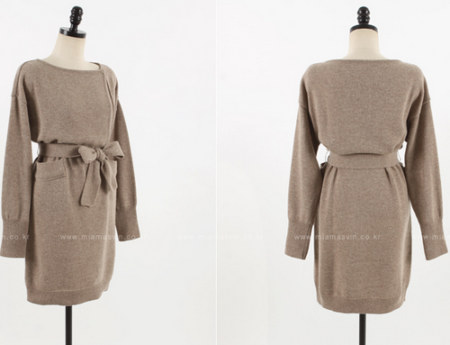 [Miamasvin] Long-sleeved Sweater Dress w/ Ribbon Belt | KSTYLICK ...
