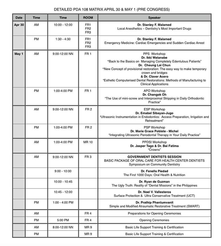 108th PDA Convention Schedule Matrix Pinoydental