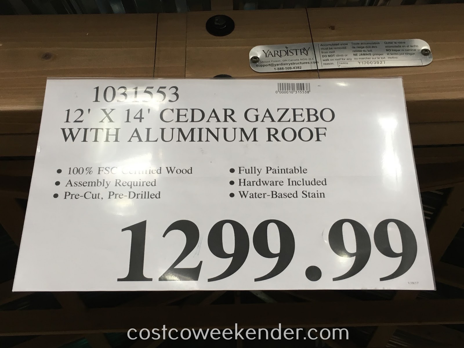Yardistry 12' x 14' Cedar Wood Gazebo with Aluminum Roof Costco Weekender