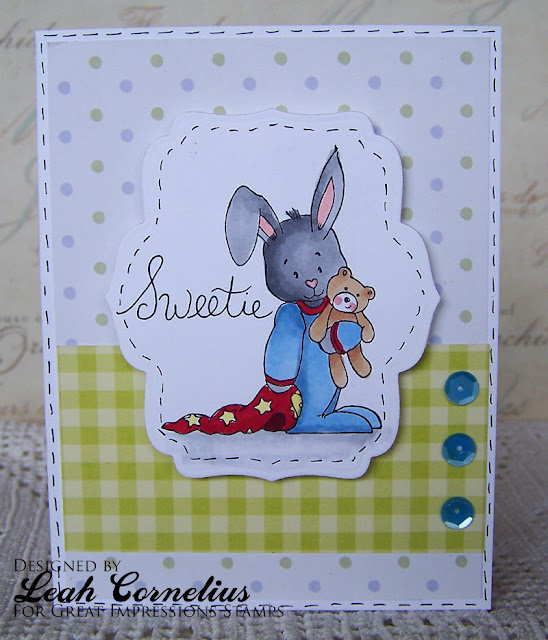 Great Impressions, Leah Cornelius, bunny, baby card, Copic coloring