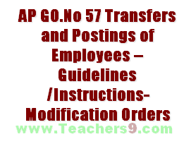 AP GO.No 57 Transfers and Postings of Employees – Guidelines /Instructions-Modification Orders