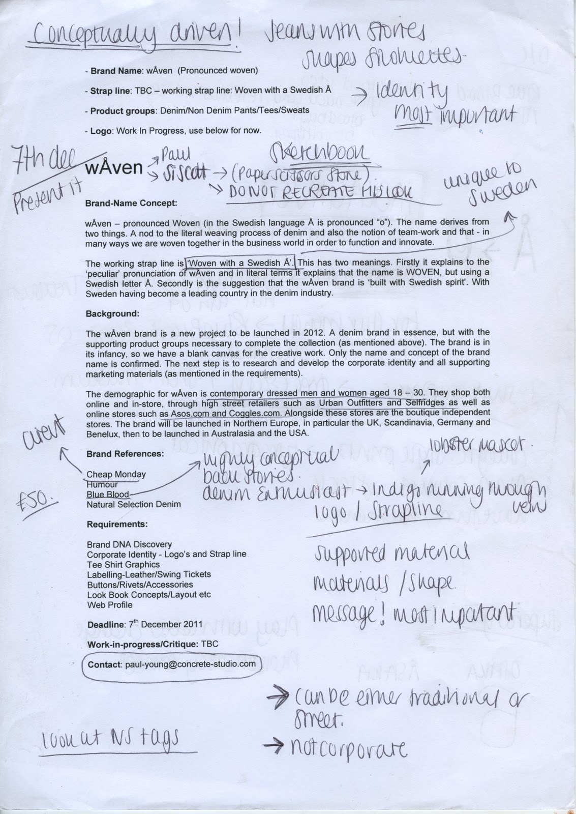 FMP Notes on brief from last module, Live Brief given