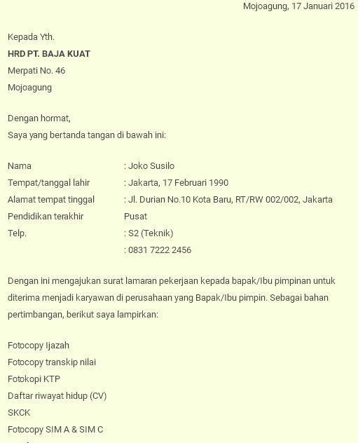 Contoh Surat Lamaran Kerja