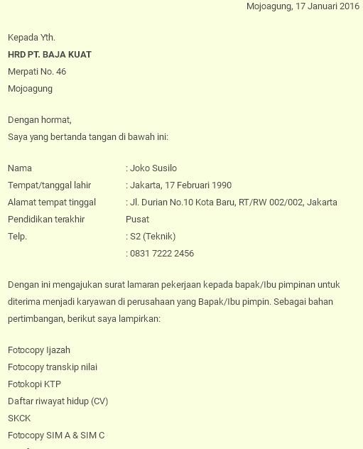 15 Contoh Surat Lamaran Kerja Yang Baik Dan Benar 2018