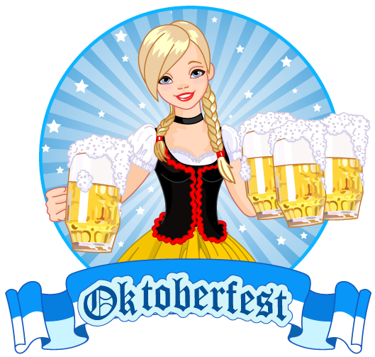 Camarera rubia del Oktoberfest celeste y dorado