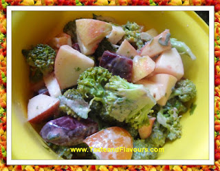 Healthy Broccoli and Beetroot Salad with fat free low calorie salad dressing.