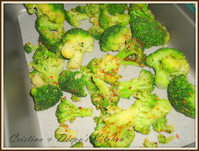 roasted broccoli and shrimps
