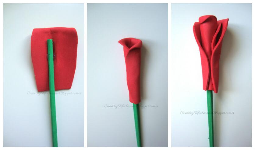 paso a paso creamos la rosa de goma eva