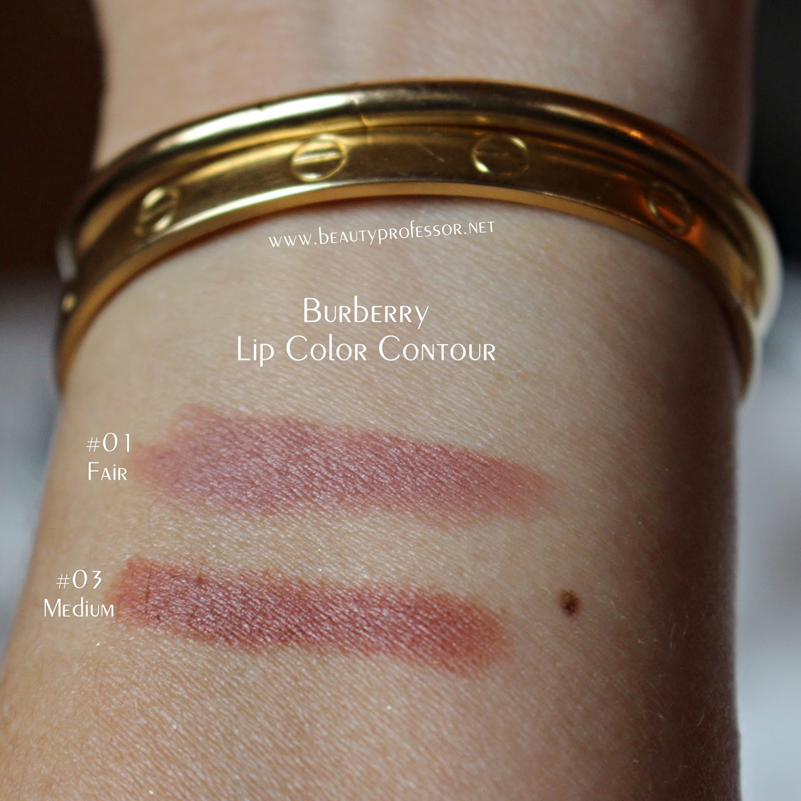 burberry lip contour swatches