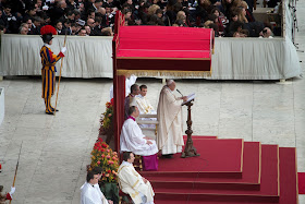 Pope Francis delivers his homily to the crowd in the square