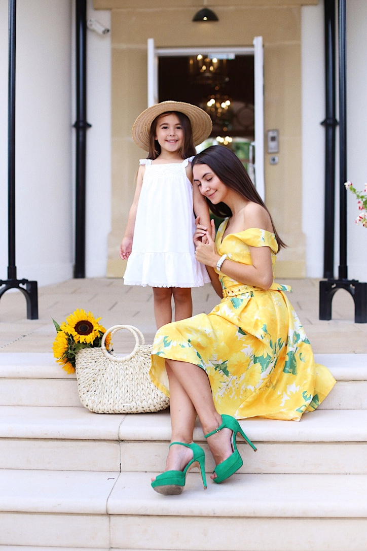 sunflower dress, mother and daughter style