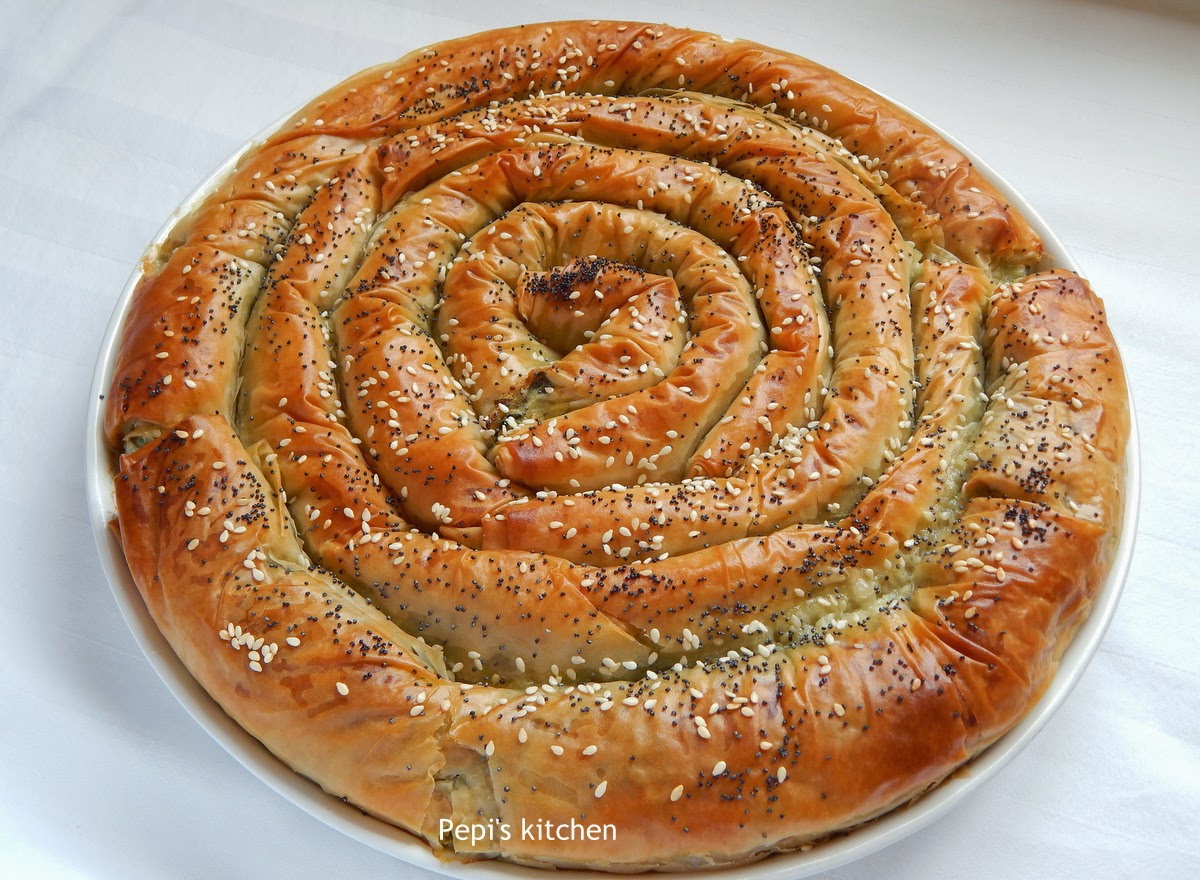 Pepi's kitchen in english Spiral Spinach Pie with Skotyri Iou Greek
