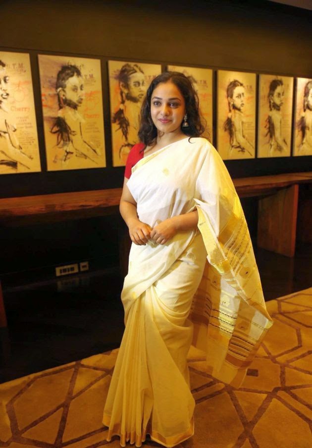 Nithya Menon Hot Stills In White Saree