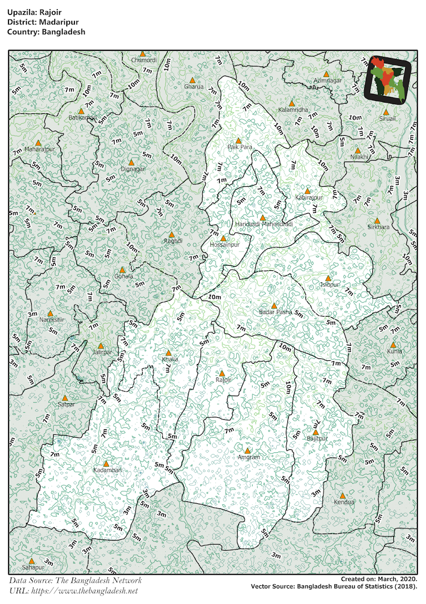 Rajoir Upazila Elevation Map Madaripur District Bangladesh