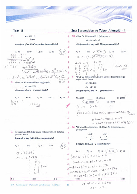 BİREY C MATEMATİK SORU BANKASI SAYI BASAMAKLARI VE TABAN ARİTMETİĞİ