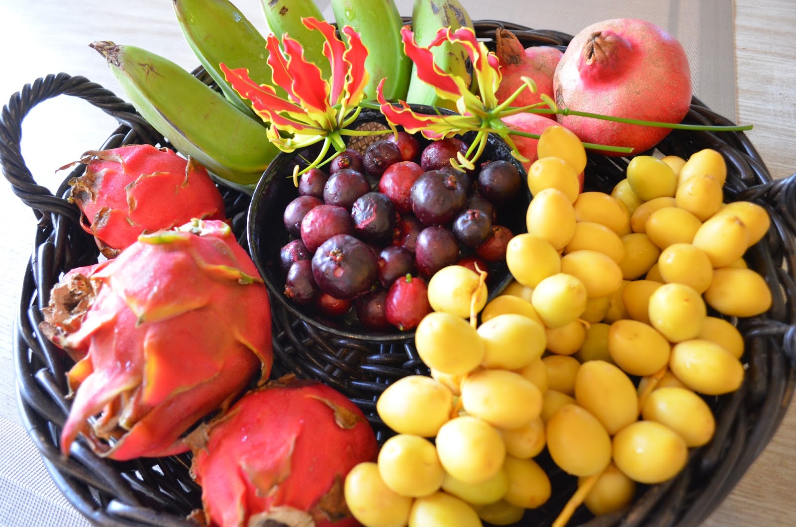 Entertaining From an Ethnic Indian Kitchen On the table Exotic fruit