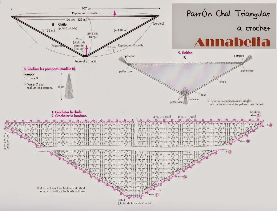 patrón chal triangular a crochet