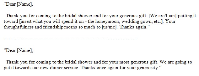 bridal shower thank you card wording