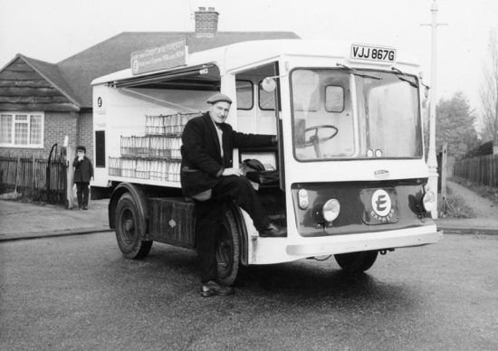 Photograph of Stan, the Express Dairies roundsman in Skimpans Close October 1968 Image from Ron Kingdon, part of the Images of North Mymms collection