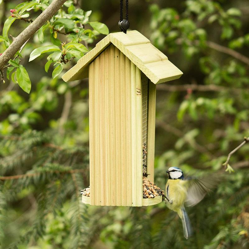 Comedero para Pájaros para Colgar Pequeño, Madera, Beige, 26 x 15 x 15 cm