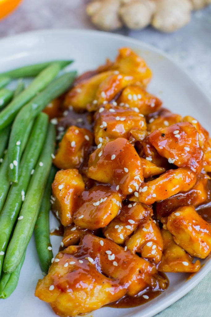 HEALTHY ORANGE CHICKEN food recipes drink favors