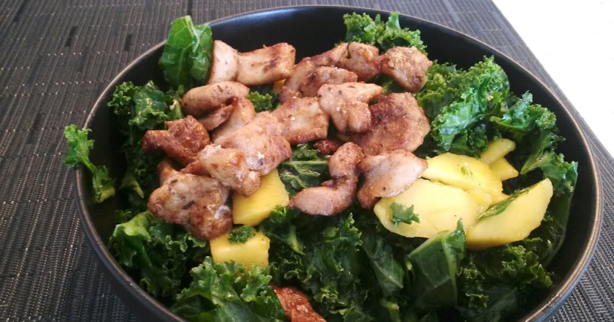 Kale Salad with Mangos and Honey Lemon Dressing
