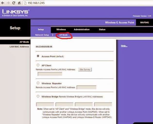 Atashi no Note Konfigurasi Linksys WirelessG Access Point (WAP54G)