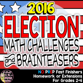 A free 2016 Math Challenge and electoral map perfect for grades 2-4 math groups, homework, fast finisher, or extension.