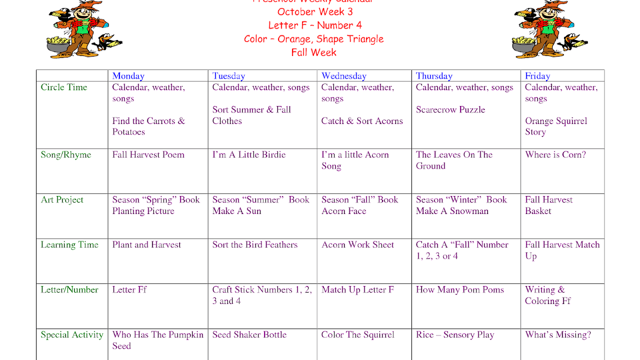 Fall Themed Lesson Plans For Preschool - Theme Choices