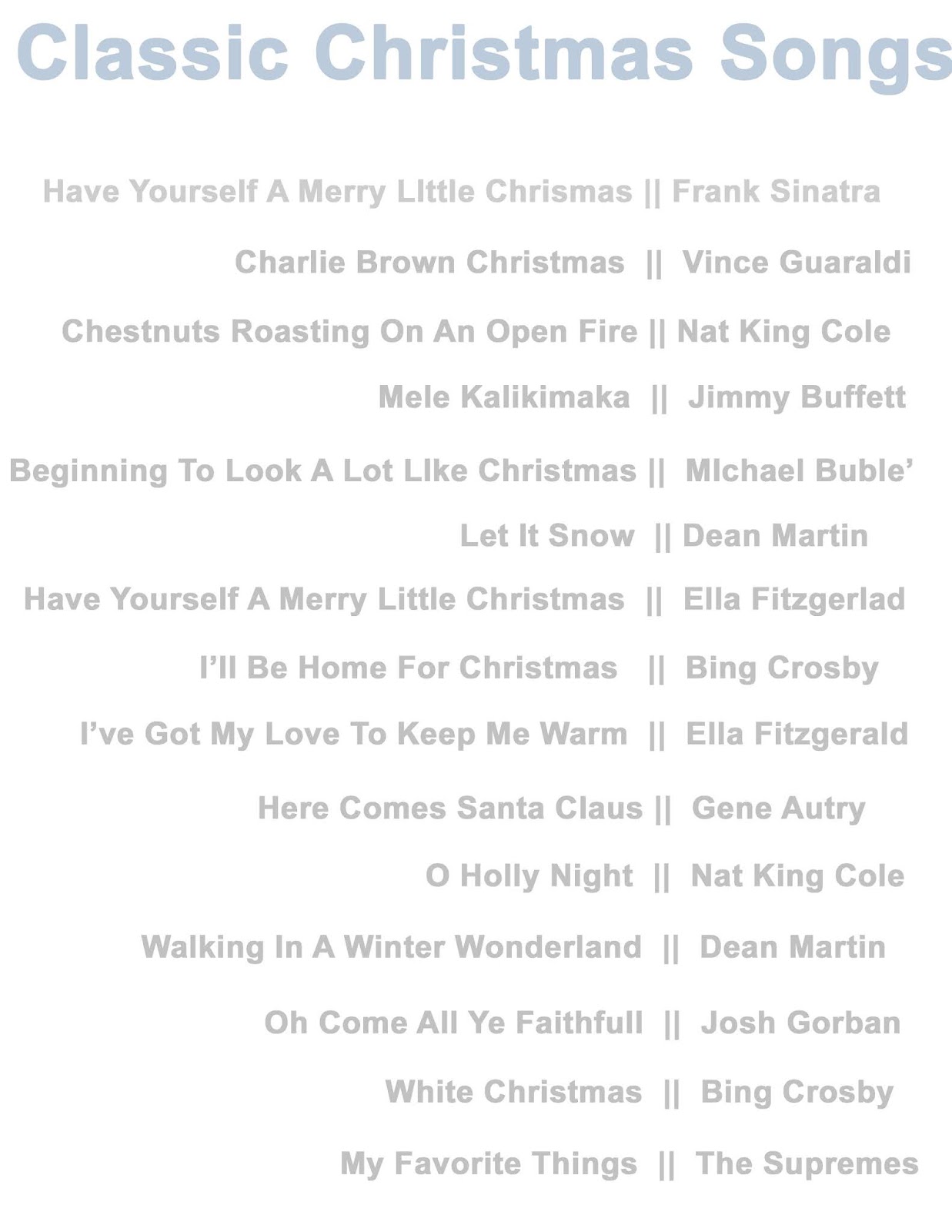 Christmas songs list