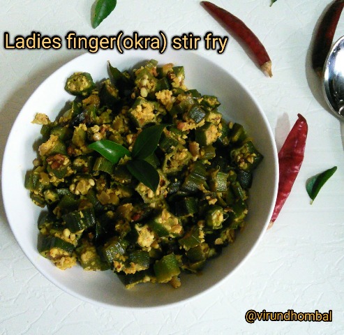 Ladies finger(Okra) poriyal/stir fry - Ladies finger/okra is a high fibre vegetable and are easy to cook. When it comes to preparing a side dish for rice with ladies finger there are many interesting dishes that tastes good. This ladies finger poriyal is prepared with lots of chopped onions and coconuts. You can eat this poriyal simply as a salad. Be it a poriyal or sabzi, always use fresh ladies finger. Please avoid refrigeration for ladies finger because it loses its beautiful colour and texture. If you are using refrigeration use within 1 or 2 days. And one more point store them in a cotton cloth bag. After washing the ladies finger spread them in a towel for 30 minutes and then chop them. I always suggest to cook with less oil for any dishes made with ladies finger.  If you follow these simple instructions you can get perfect results. Now let's see how to prepare this poriyal.