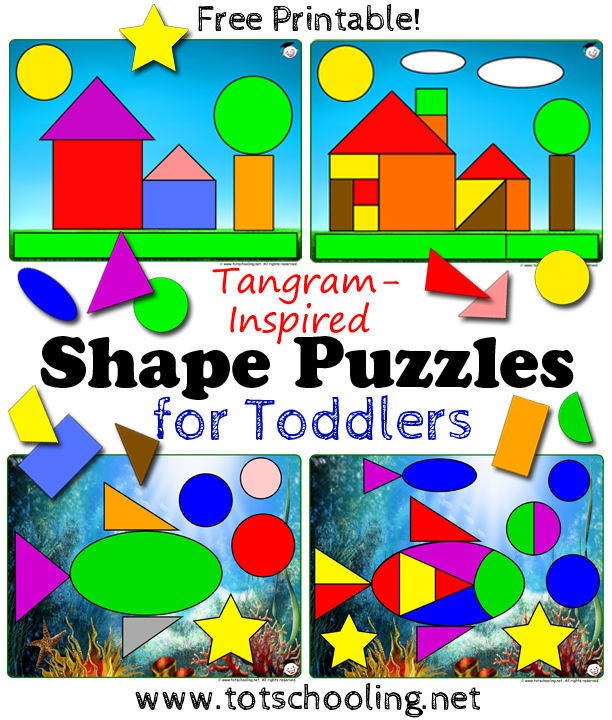 Tangram shapes (traditionally, all are used to make each tangram