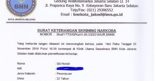 Surat Keterangan Bebas Narkoba Parkiran Rollercoaster