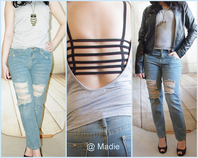 Outfit Casual Backless & Boyfriend Jeans