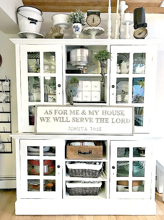 DIY bible verse sign on large hutch