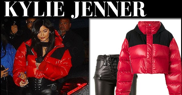 Kylie Jenner in red puffer jacket and black leather pants on March 10 ...