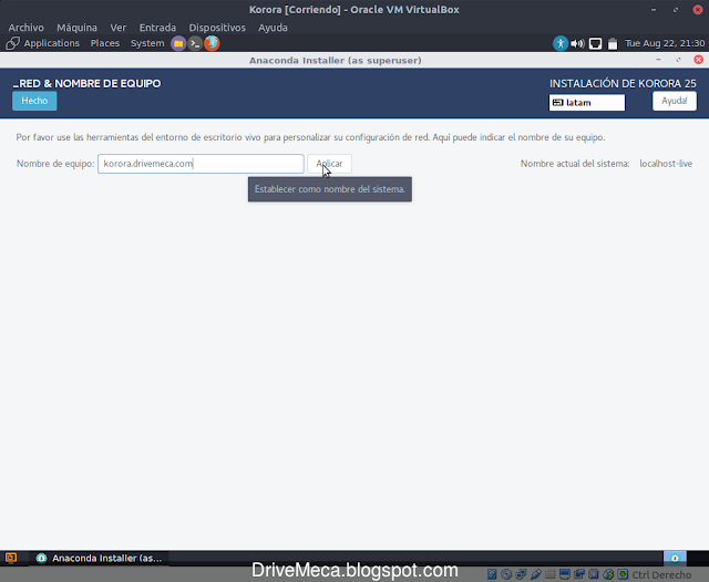 Cambiamos hostname en Korora