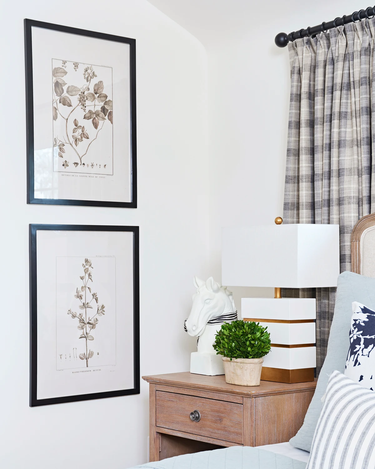 calm neutral master bedroom, Rambling Renovators, Couture Lamps Simeon, Rainsford Company botanical art