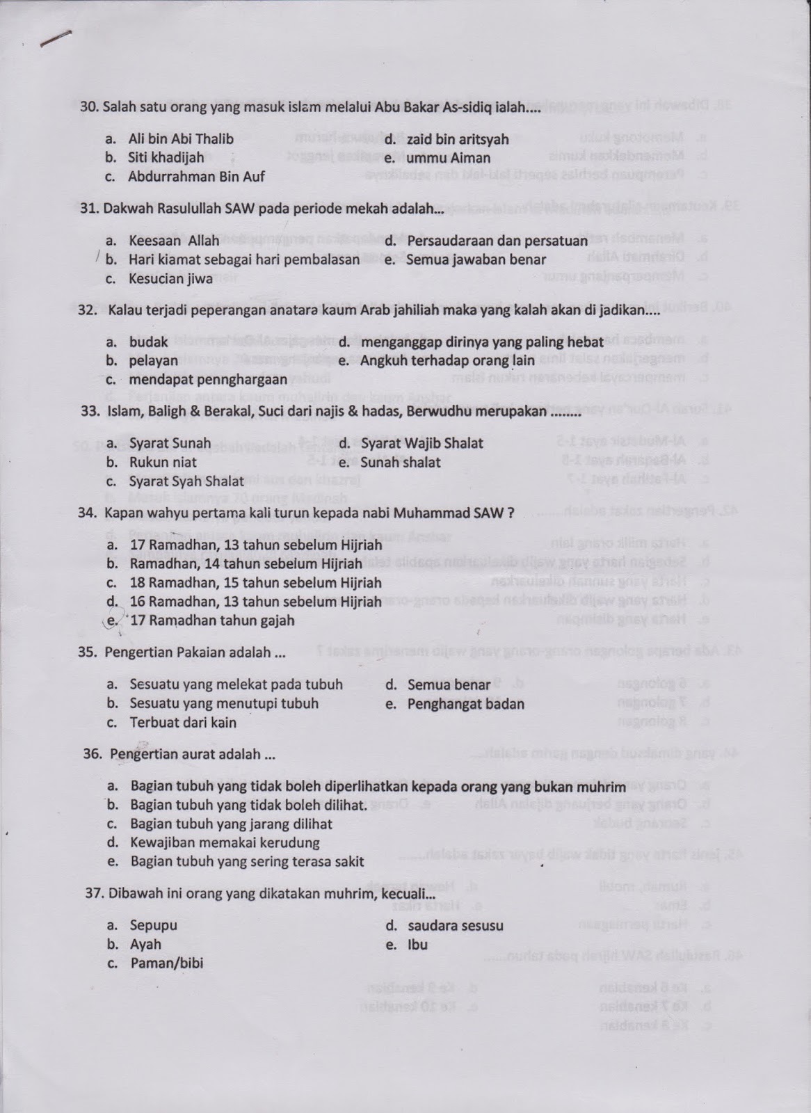 Soal Ulangan Pendidikan Agama Islam Semester Genap Kelas X