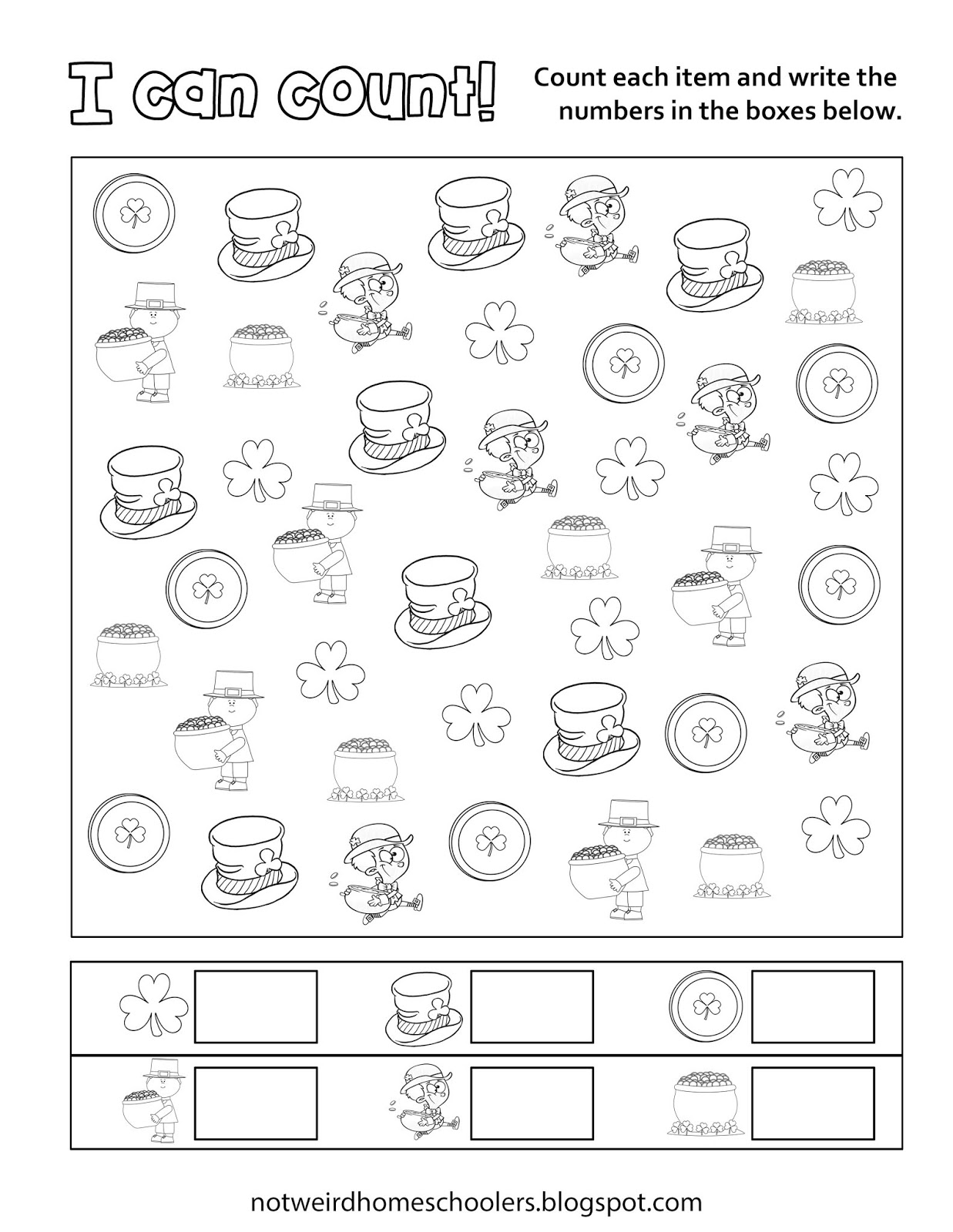 FREE HOMESCHOOLING RESOURCE!!! St. Patrick's Day Counting Worksheet