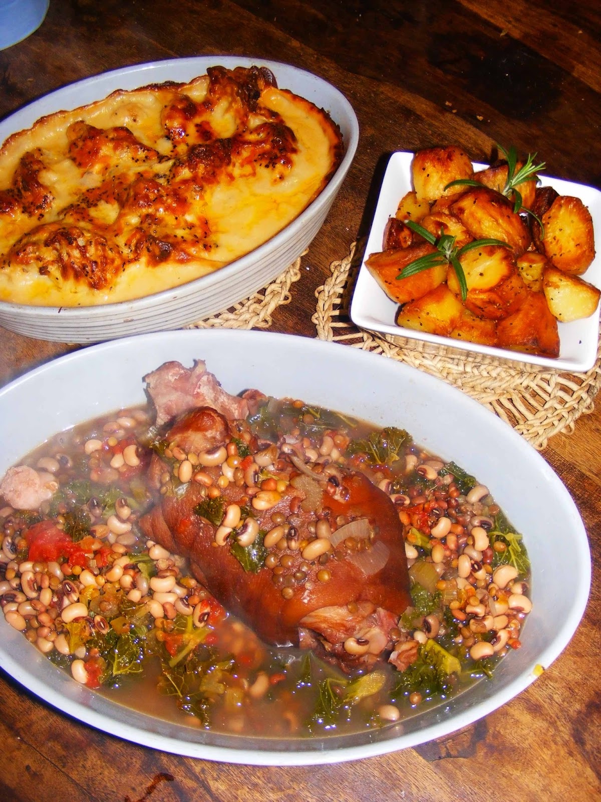 Smoked Ham Hock.Boiled with Black eyed beans.Roast potatoes and