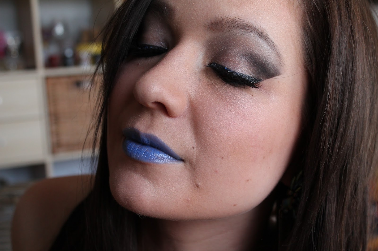 Blue Lipstick and Smokey Eye with Tape YouTube Tutorial Jersey Girl